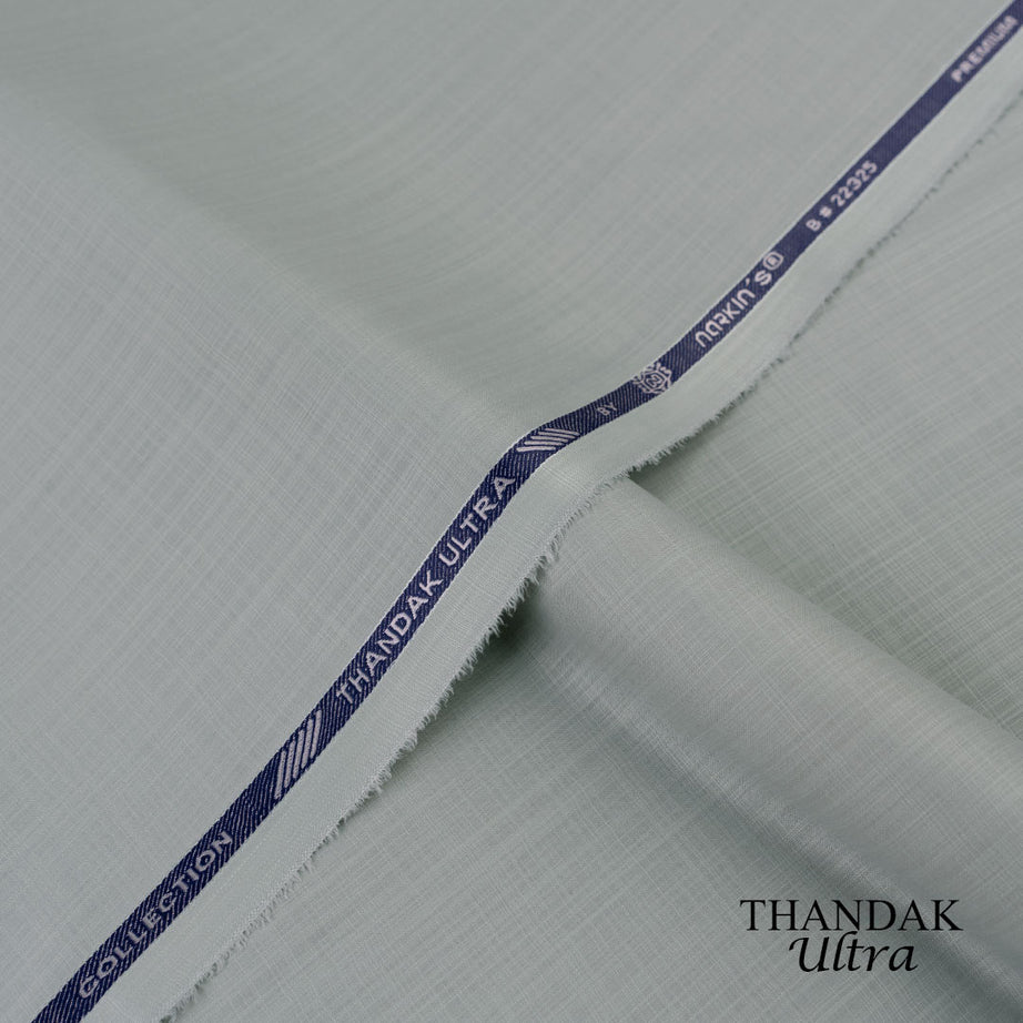 Lightweight Thandak Ultra fabric with slubby linen-like texture, micro polyester wash and wear summer fabric