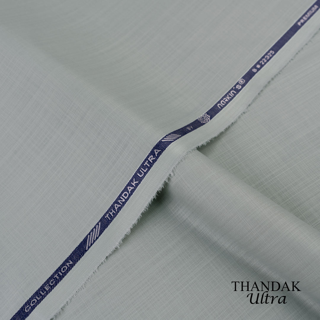 Lightweight Thandak Ultra fabric with slubby linen-like texture, micro polyester wash and wear summer fabric